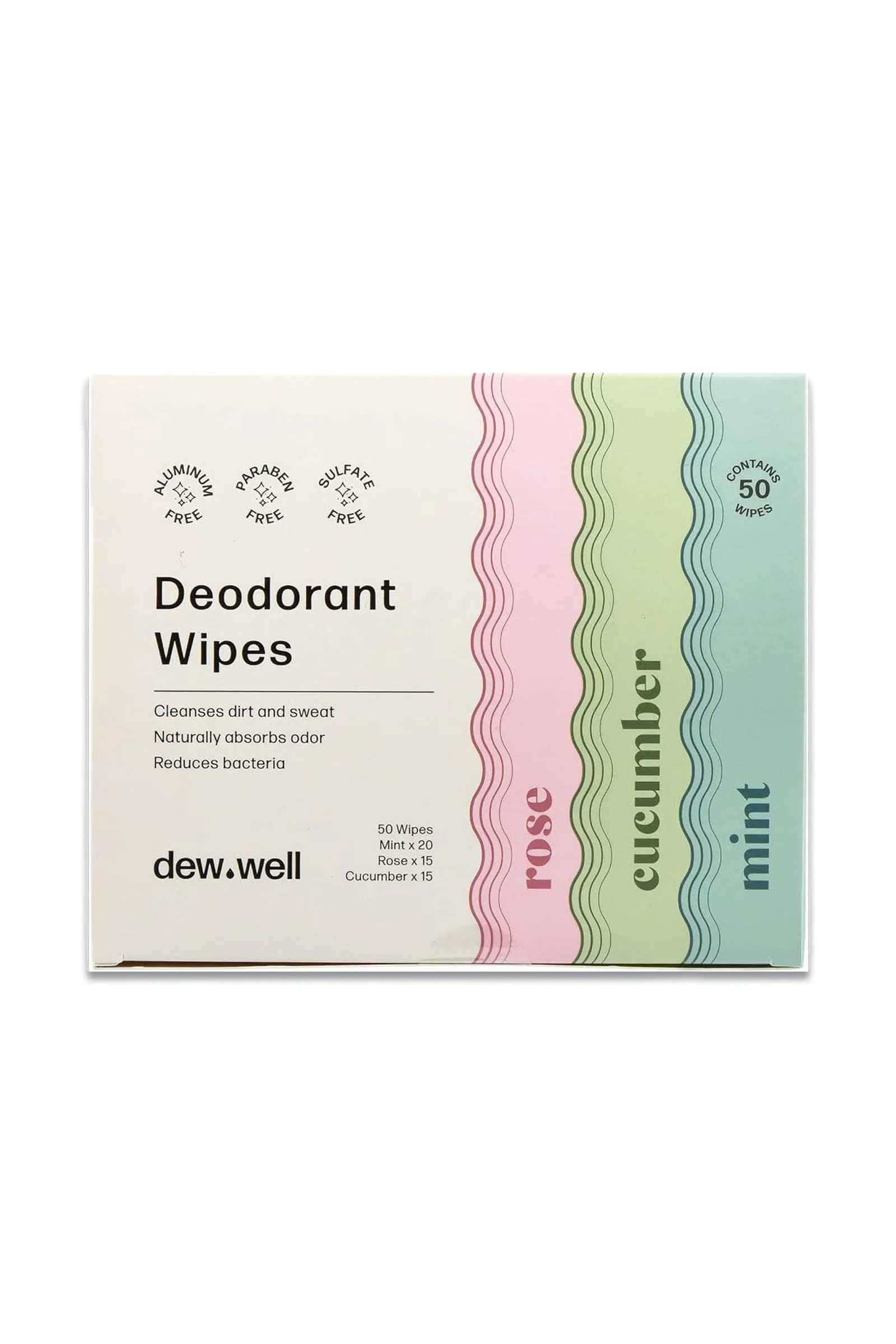 50 Individually Wrapped Deodorant Wipes (Mint, Rose, and Cucumber)