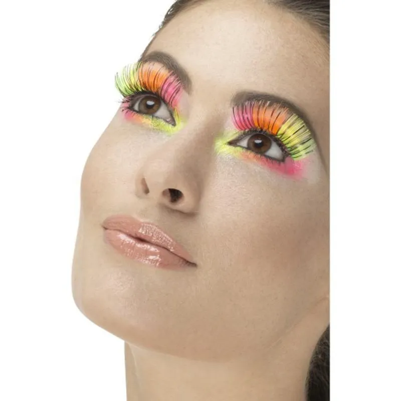 80s Party Eyelashes, Neon, Multi-Coloured