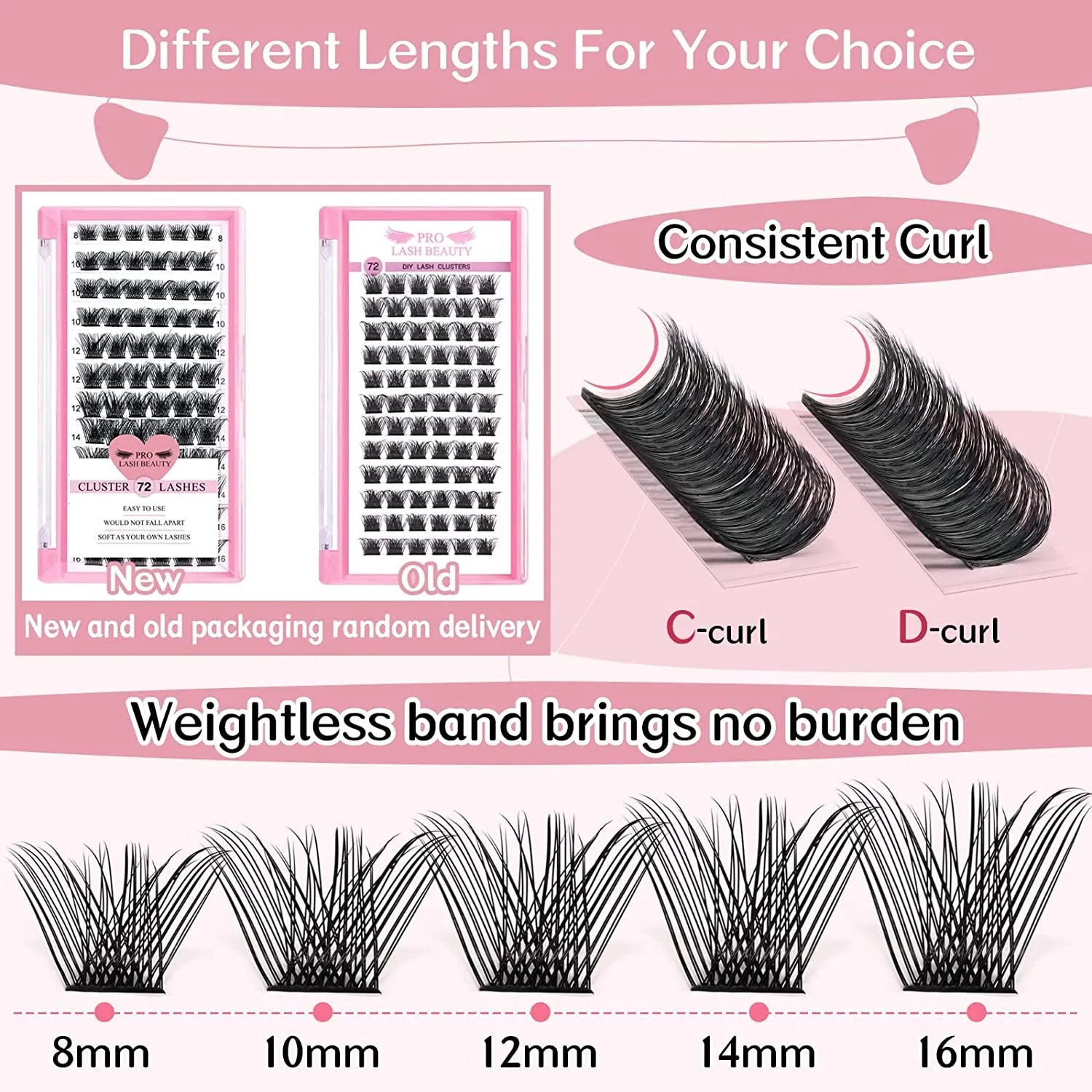 DIY Volume Cluster Lashes Set - 72 Reusable Wispy Extensions (8-16mm) with Ultra-Thin Bands