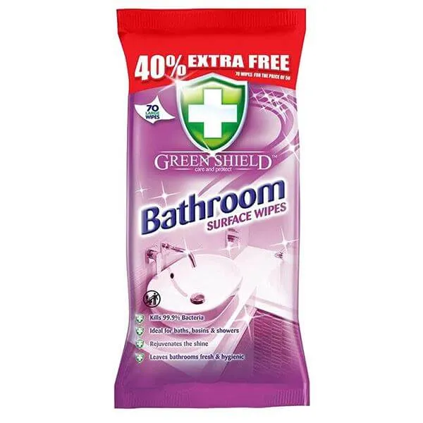 Green Shield Anti-Bacterial Bathroom Surface Wipes, 70 Pack