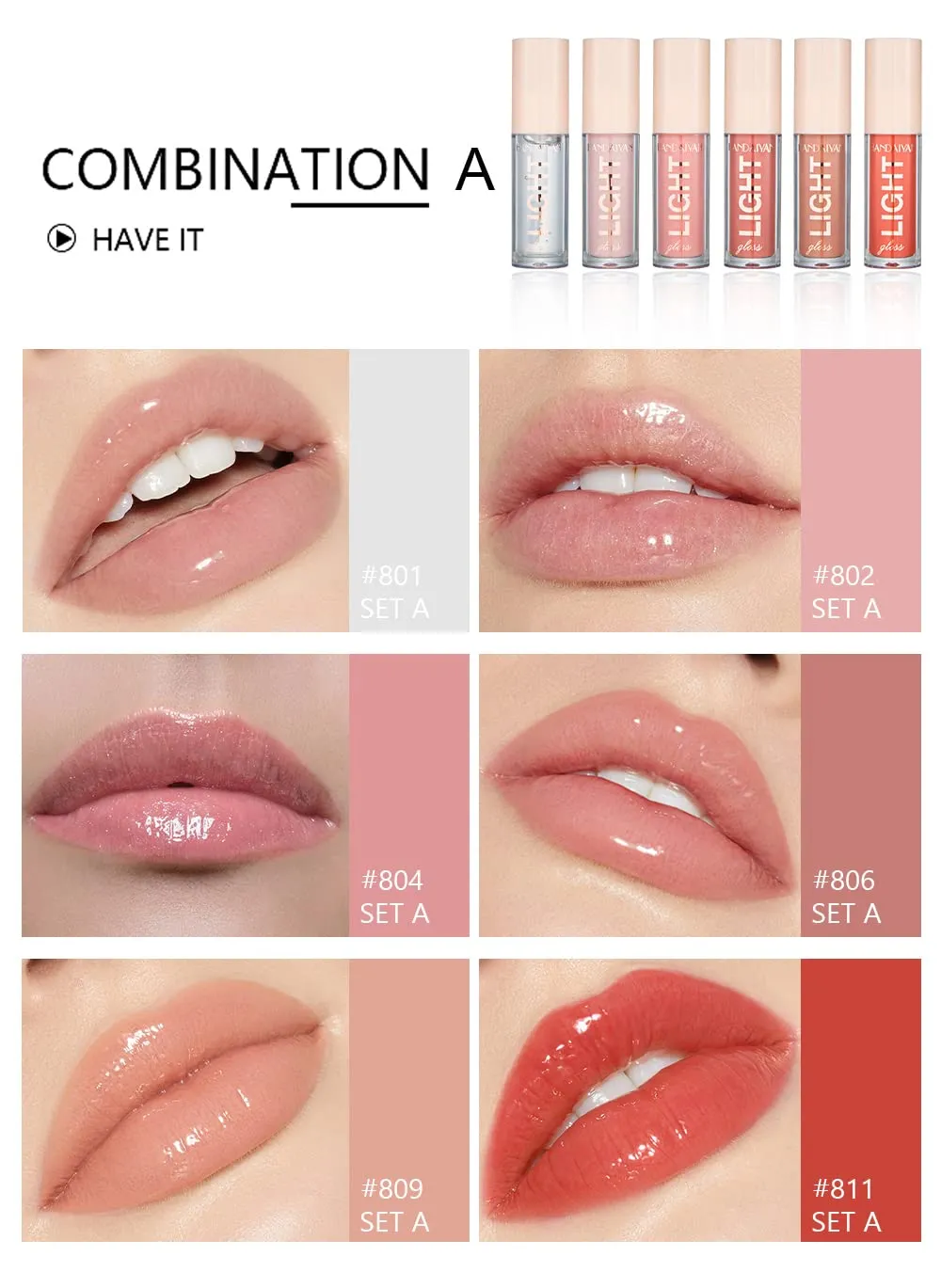 KA CAYLA Handaiyan Lip Gloss Set - 6 Shades of High-Definition Nude Lip Glosses and Sexy Liquid LipGlosses - Premium Collection for Women, Matte Finish and Vibrant Lips (GLOSS-6PC SET- A)