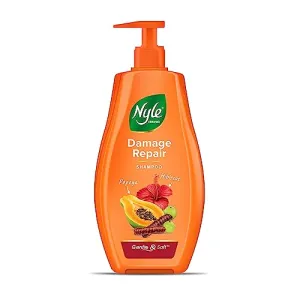 Nyle Naturals Damage Repair Shampoo | Hair Repair Shampoo | With Papaya, Hibiscus and Shikakai | Gentle & Soft Formulation For Men & Women, 400ml