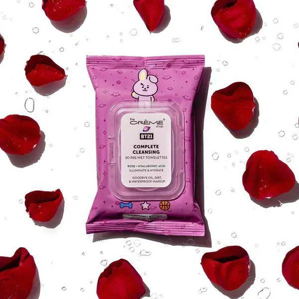 The Creme Shop COOKY Complete Cleansing Towelettes - Rose & Hyaluronic Acid (20 Pre-Wet Towelettes)